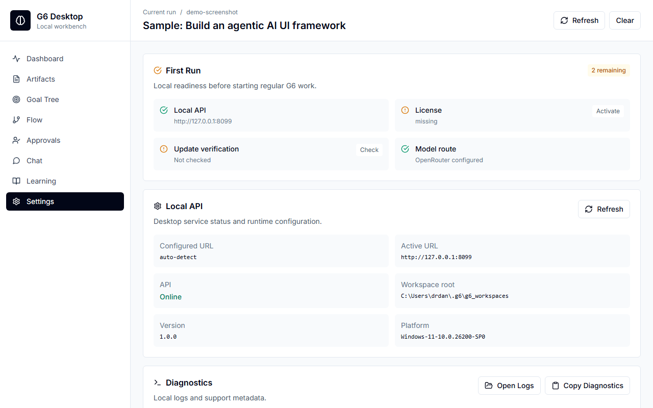 GUI Settings view